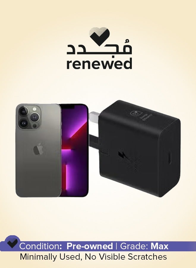 Apple مجدد - آيفون 13 برو ماكس 128 جيجابايت جرافيت و محول طاقة 25 واط (بدون كابل) - حزمة - Image 1